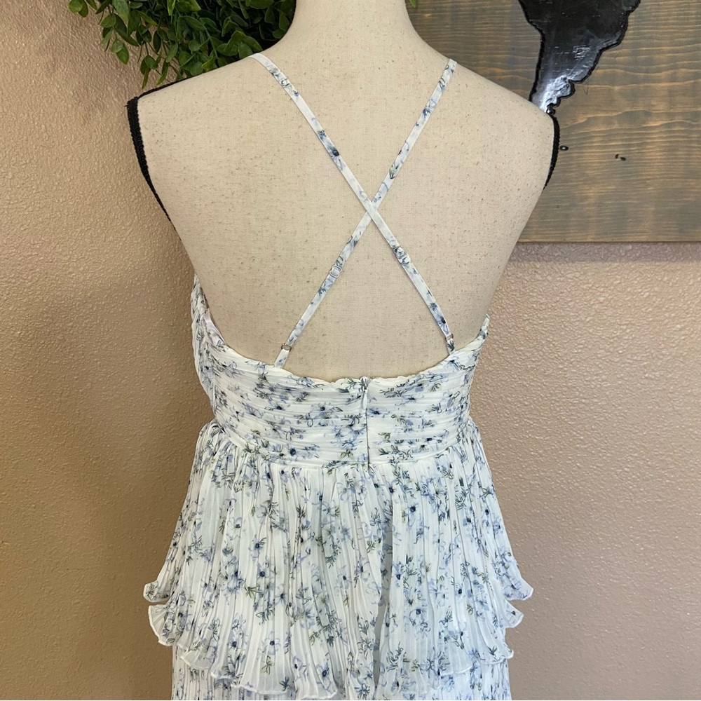NWOT Lulus Petal Party White Floral Print Plisse Surplice Midi Dress - Picture 8 of 14